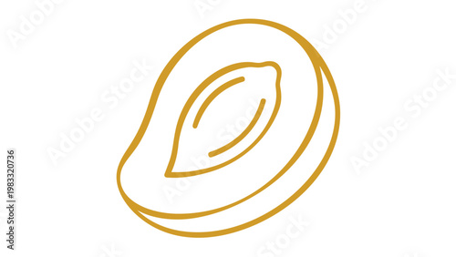 Minimalist gold line art vector illustration of a fresh melon half with seeds, isolated on white. Scalable flat icon design for healthy food, organic fruit, and summer nutrition concepts.