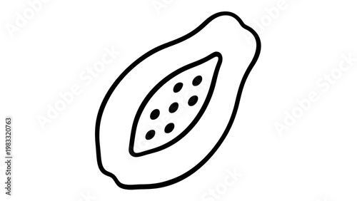 Papaya fruit vector icon illustration. Minimalist black line art of a halved tropical fruit with seeds. Scalable flat design for healthy food, nutrition, and exotic fruit concepts. AI-generated.