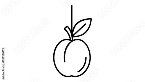 Minimalist Plum Line Icon Vector Illustration, Simple Black and White Outline of a Fresh Stone Fruit with Stem and Leaf, Scalable AI-Generated Graphic for Healthy Food and Organic Produce Design