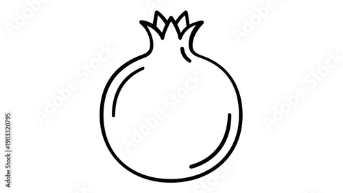 Minimalist pomegranate vector icon illustration, simple black line art design of a fresh fruit, scalable graphic for web and print, modern flat style pomegranate symbol isolated on white.