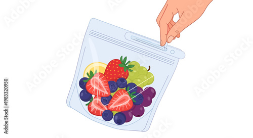 Reusable bag with fresh fruit, healthy snack concept