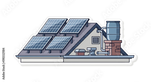 Eco friendly house with solar panels and water tank