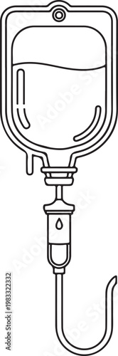 Medical intravenous fluid bag and tubing line illustration