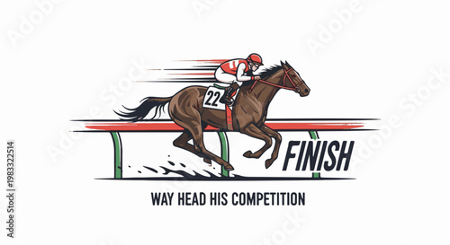 Horse and jockey race towards finish line, leaving dust