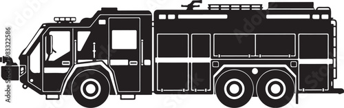 Fire truck, emergency vehicle, rescue transport, black silhouette, vector illustration