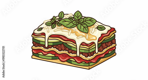 Delicious layered pasta bake with rich meat sauce, cheese, and basil