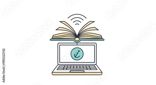 Laptop with book on top screen.