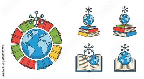Globe on books education symbol.