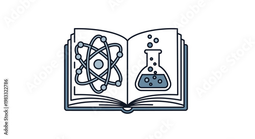 Open book with science symbols.