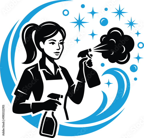 Professional Cleaning Service Mascot Logo with Spray Bottle