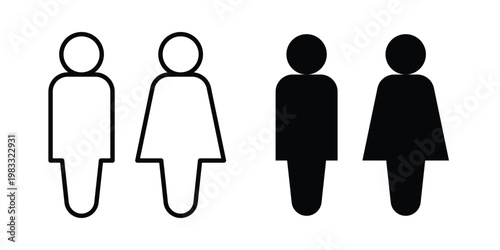 Boy and girl icon outline style. Black solid silhouette style icons