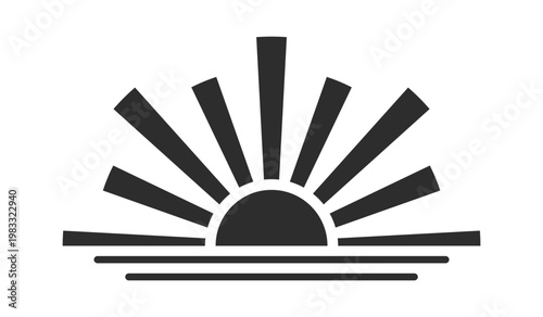 Sunrise Horizon Rays Emblem Line Style