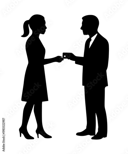 Woman and businessman making a deal silhouette