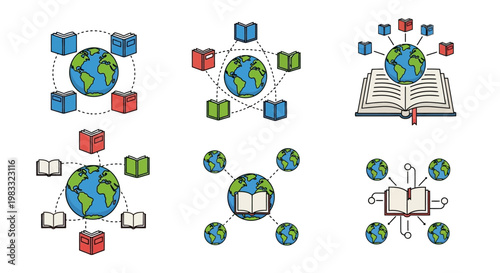 Globe with books and cubes around.