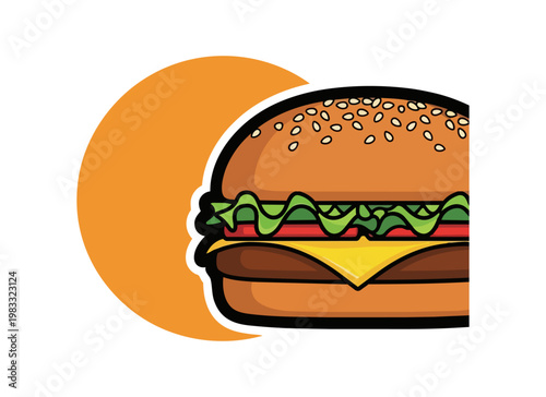 Delicious hot dog with condiments on orange circle vector illustration