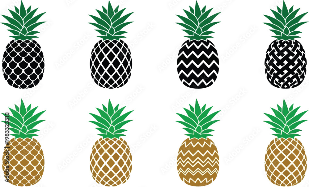 Obraz premium Stylized Pineapple Vector Icon Set with Geometric Patterns