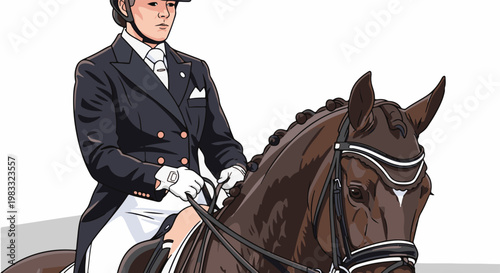Horse and rider in formal attire, ready for a dressage competition