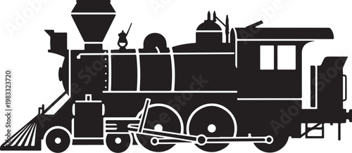 Black train locomotive, vintage steam engine, railroad icon, vector illustration