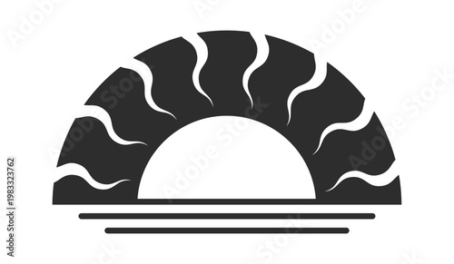 Tableau sur toile Sun Rising Over Horizon Silhouette Logo