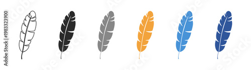 Feather quill symbol pack, bird plume and writing pen icons, vintage nature decorative elements, editable vector collection on transparent background