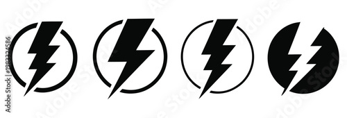 Four progressive stages of lightning bolt icon evolution on white background