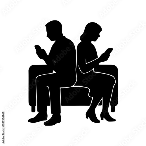 Couple ignoring each other while using smartphones
