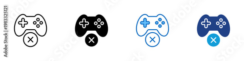 No Game Controller Multiple Style Icon Design Vector - Game controller with cross representing gaming restriction, disabled gameplay, and parental control limitation