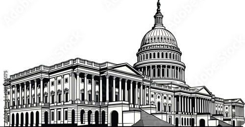 United States Capitol building illustration, Washington DC federal landmark vector