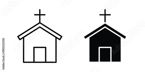 Church icon outline style. Black solid silhouette style icons