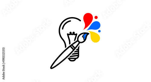 Paintbrush with colorful paint splashes.