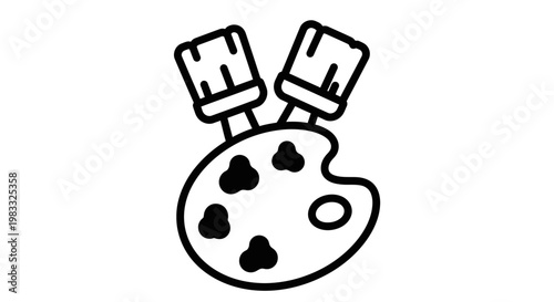 Colorful artist paint palette with brushes.