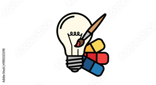 Light Bulb with Paint Brush and Colors.