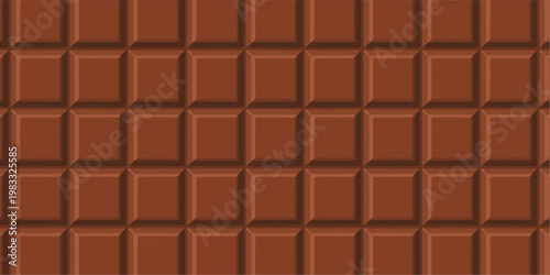 Seamless dark chocolate bar pattern featuring a delicious brown cocoa dessert texture with milk and square blocks in a gourmet sweet food wallpaper