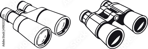 Binoculars Vector Illustration – Black and White Optical Equipment Icon Set