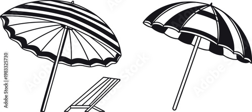 Beach Umbrella Vector Illustration – Black and White Summer Shade Icon Set
