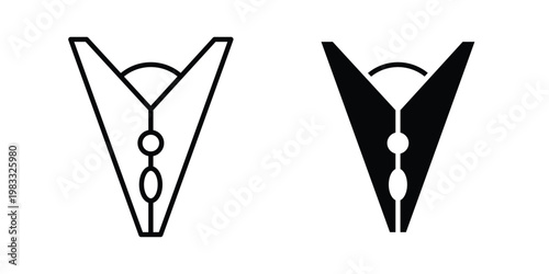 Clothespin icon outline style. Black solid silhouette style icons