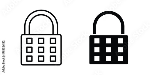 Code lock icon outline style. Black solid silhouette style icons