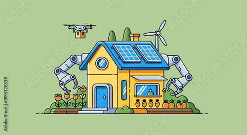 Automation A smart house with robotic arms and drone delivery