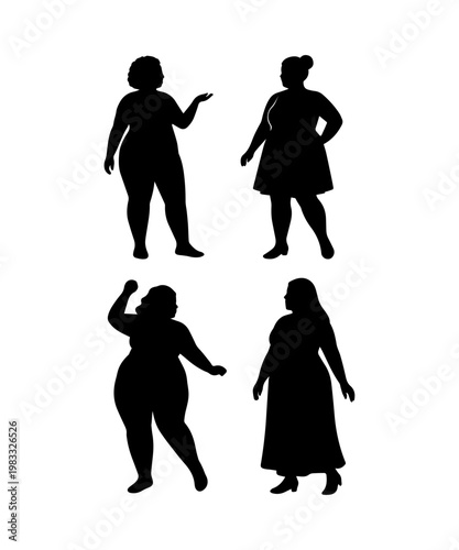 Overweight women silhouette set showing body positivity and diversity
