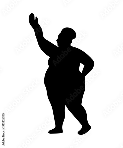 Overweight woman silhouette walking and standing, representing body positivity