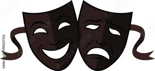 Theater masks comedy and tragedy, drama performance vector icon