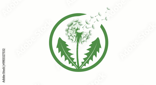 Green circular logo featuring a dandelion releasing seeds into the wind