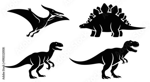 Dinosaur silhouettes set, prehistoric animals vector icons on white background