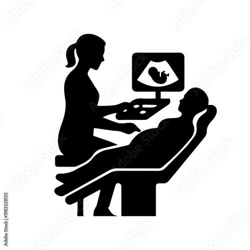 Obstetrician performing ultrasound on a pregnant woman
