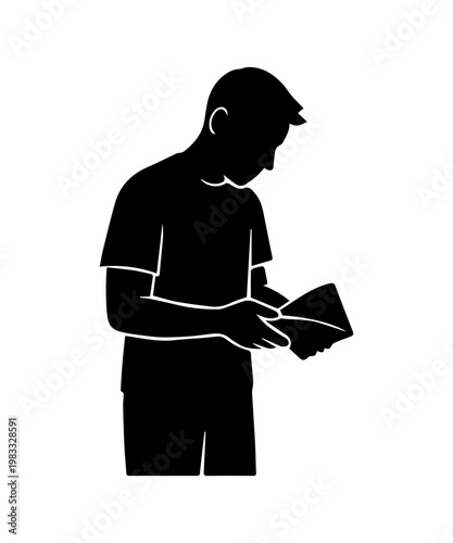 Man silhouette checking wallet for financial crisis concept