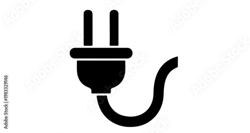 A black and white icon of an electrical power plug with a cord, symbolizing electricity, power, and connection.