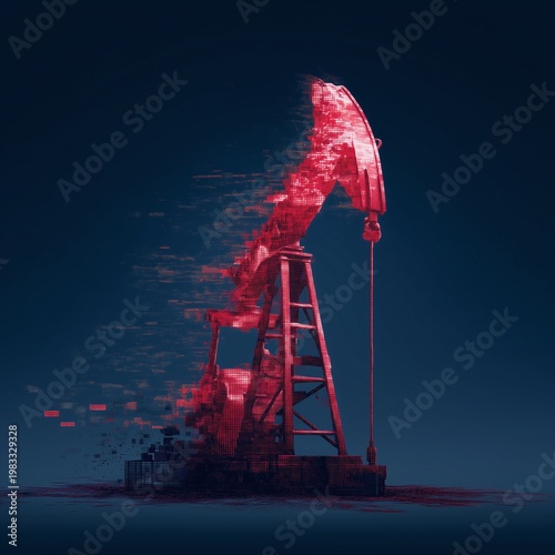 Minimalist industrial glitch art of oil rig for energy background