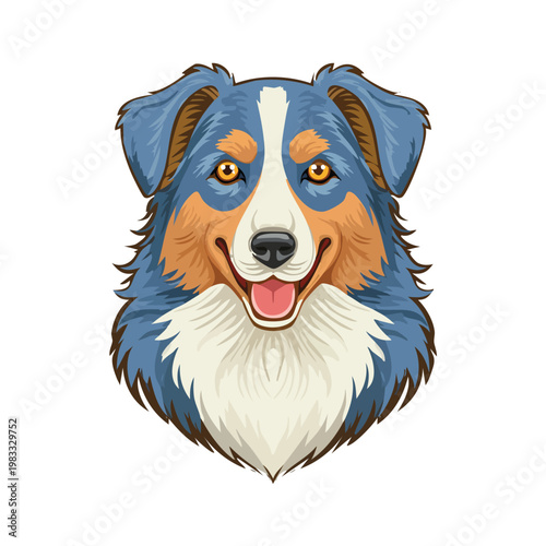 Dog portrait illustration blue and brown fur happy face isolated