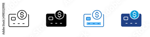Card Payment Multiple Style Icon Design Vector - Credit card with dollar symbol representing digital payment, transaction processing, and financial access