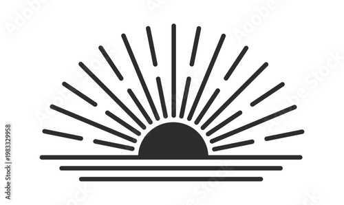 Sunrise Horizon Rays Line Art Emblem